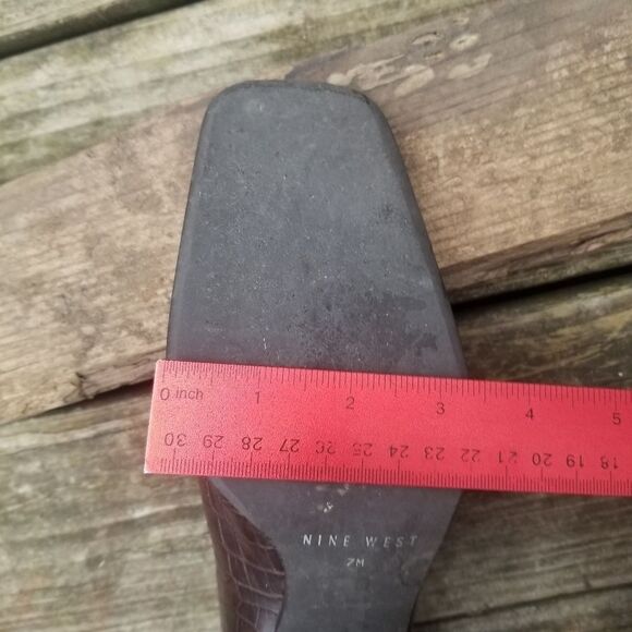 Vintage 90s y2k Brown Leather Croc Embossed Square Toe Chunky Heel Pumps 7 - Picture 9 of 14